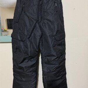 Arctic Quest Kids Snow pants size 7-8, black, button, zipper closure.